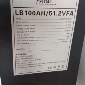 Fivestar 51.2V 100AH 5.12KWH LiFePo4 Lithium Battery LB100AH/51.2VKB