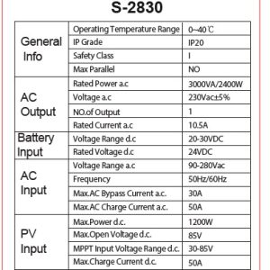 ConderEnergy 3KVA 2.4KW 24V Solar Inverter S-2830