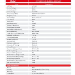 SUN SOLAR 51.2V 200AH 10.24KWH LITHIUM BATTERY CNY51200RN